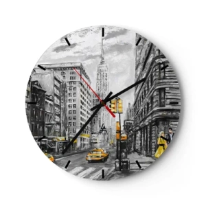 Falióra, Óra - Festői kilátás New Yorkra, taxik az utcán - 30x30cm - Egy New York-i történet - Modern fali dekoráció nappalihoz, konyhához és hálószobához ARTTOR