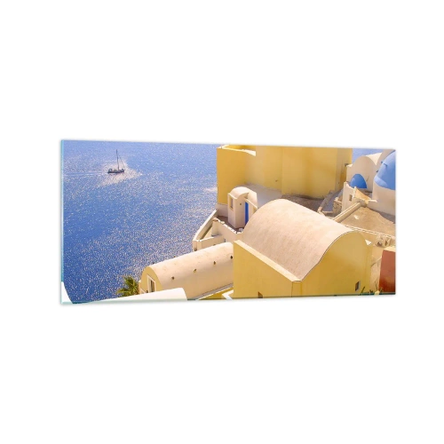 Üveg kép - Görög táj fehér és kék színben - 120x50 cm