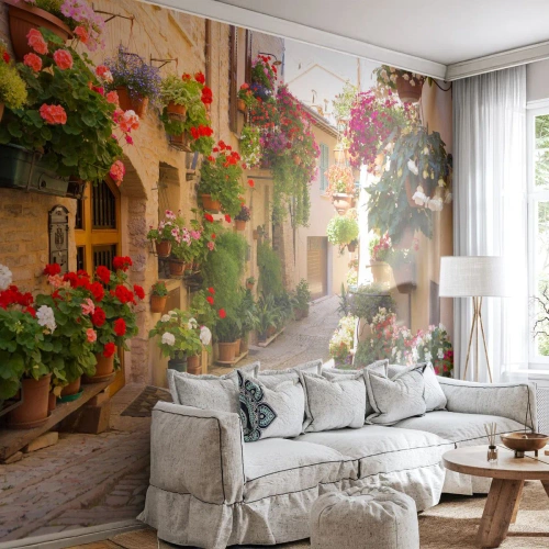Fotótapéta Premium Canvas - A virágok özönében - Város, Olaszország, Gyönyörű utcák - 100x70 cm