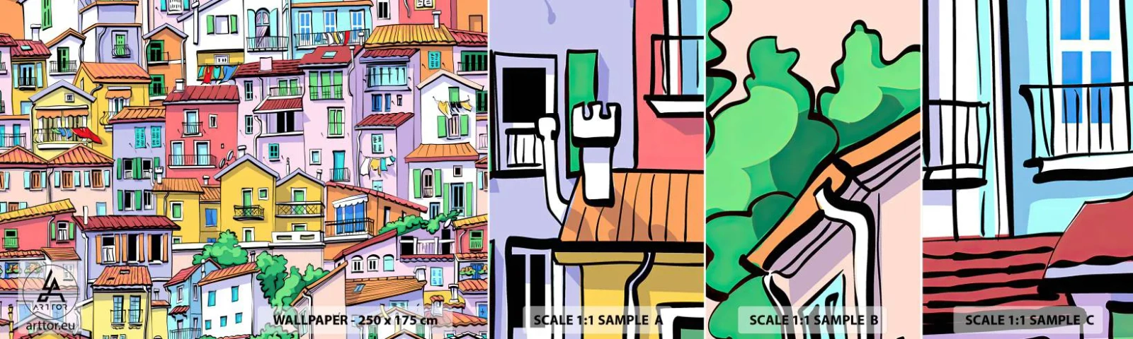 Fotótapéta Minta Standard Eco - Vidám város - Város, Bérházak, Házak - 100x30 cm