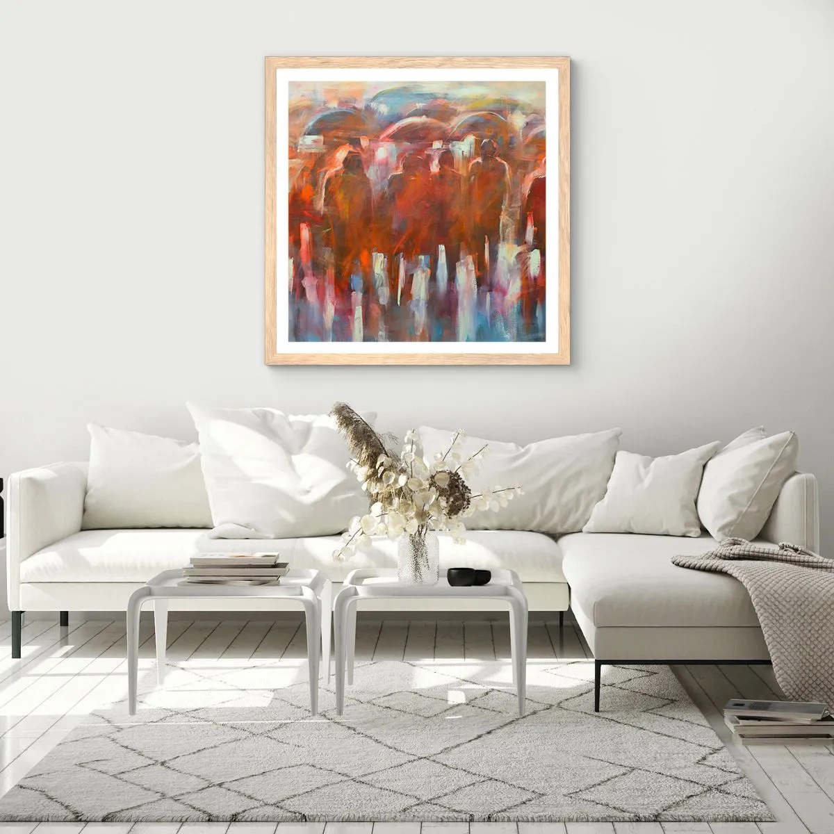 Poszter világos tölgy keretben - Egyenlőek esőben és ködben - 60x60 cm