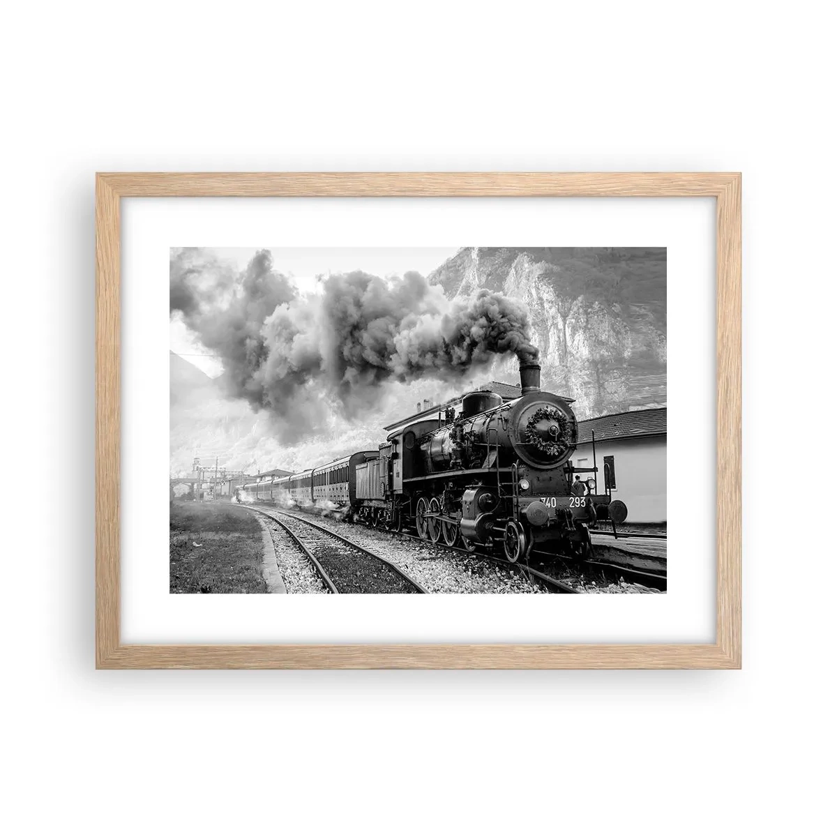 Poszter világos tölgy keretben - Indulását a mozdony várja… - 40x30 cm