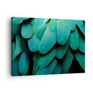 Vászonkép - Zöld árnyalatú tollrészletek - 70x50cm - A papagájtermészet precizitása - Modern fali dekoráció nappalihoz és hálószobához ARTTOR
