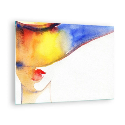 Üveg kép - Nő portréja színes akvarell absztrakcióban - 70x50cm - Egy hölgy portréja - Modern fali dekoráció nappalihoz és hálószobához ARTTOR