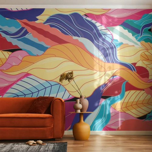 Fotótapéta Premium Sand - Színes rendetlenség - Absztrakció, Színes levelek, Darab - 500x350 cm