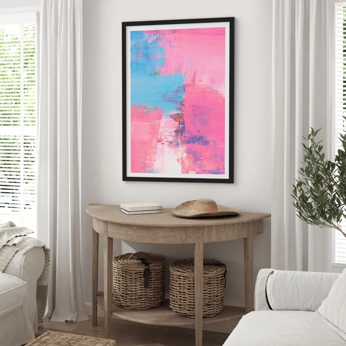 Poszter fehér keretben - Rózsaszín, kék és egy csipetnyi fény - 30x40 cm