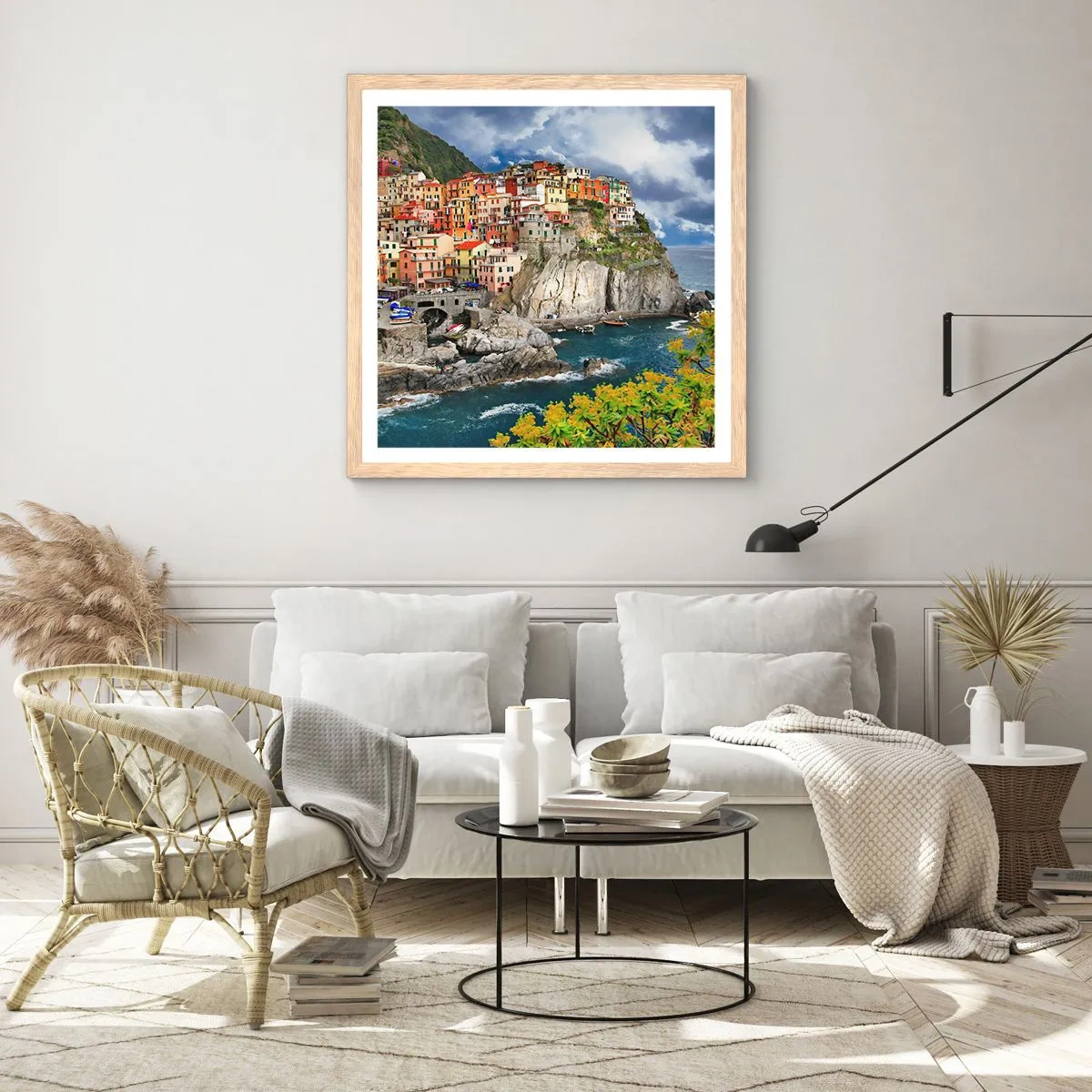 Poszter világos tölgy keretben - Egy csoport a sziklákra simulva - 50x50 cm