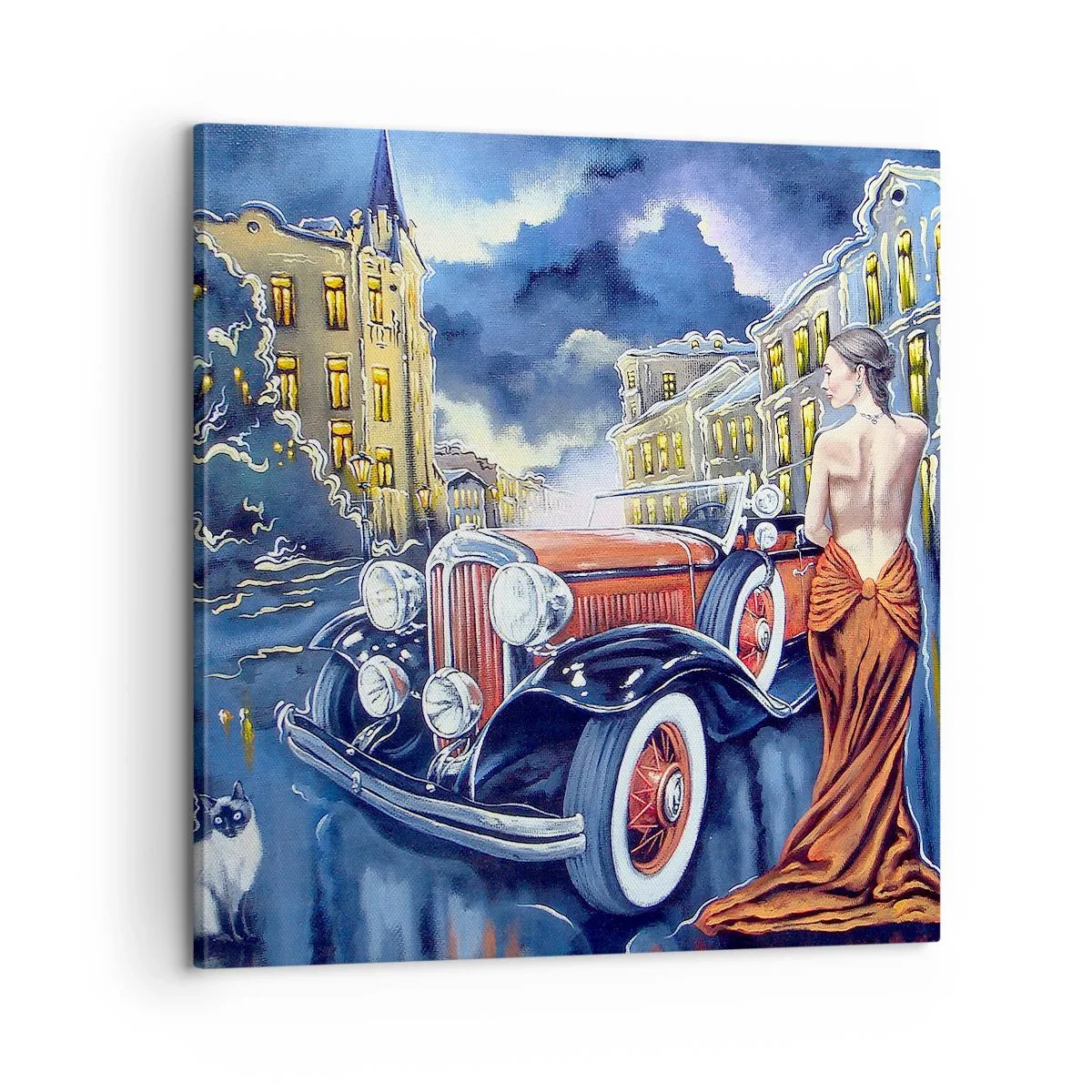 Vászonkép - Noktürn kékben és korallban - 60x60 cm