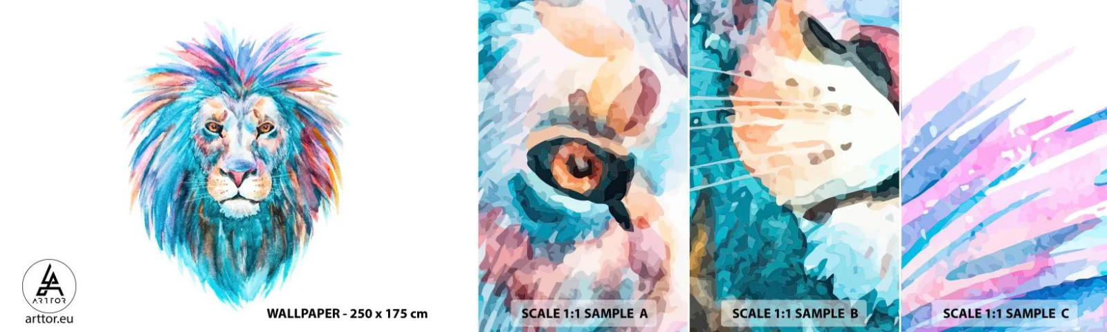 Fotótapéta Minta Öntapadós Deluxe Sticker - Felvillanyozó aura - Állatok, Oroszlán, Absztrakció - 100x30 cm