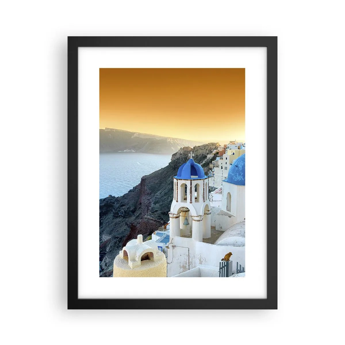 Poszter fehér keretben - Santorini – rásimulva a sziklákra - 30x40 cm