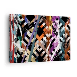 Vászonkép - Absztrakt kompozíció színes vonalakkal fekete háttéren - 70x50cm - A négyzeten - Modern fali dekoráció nappalihoz és hálószobához ARTTOR
