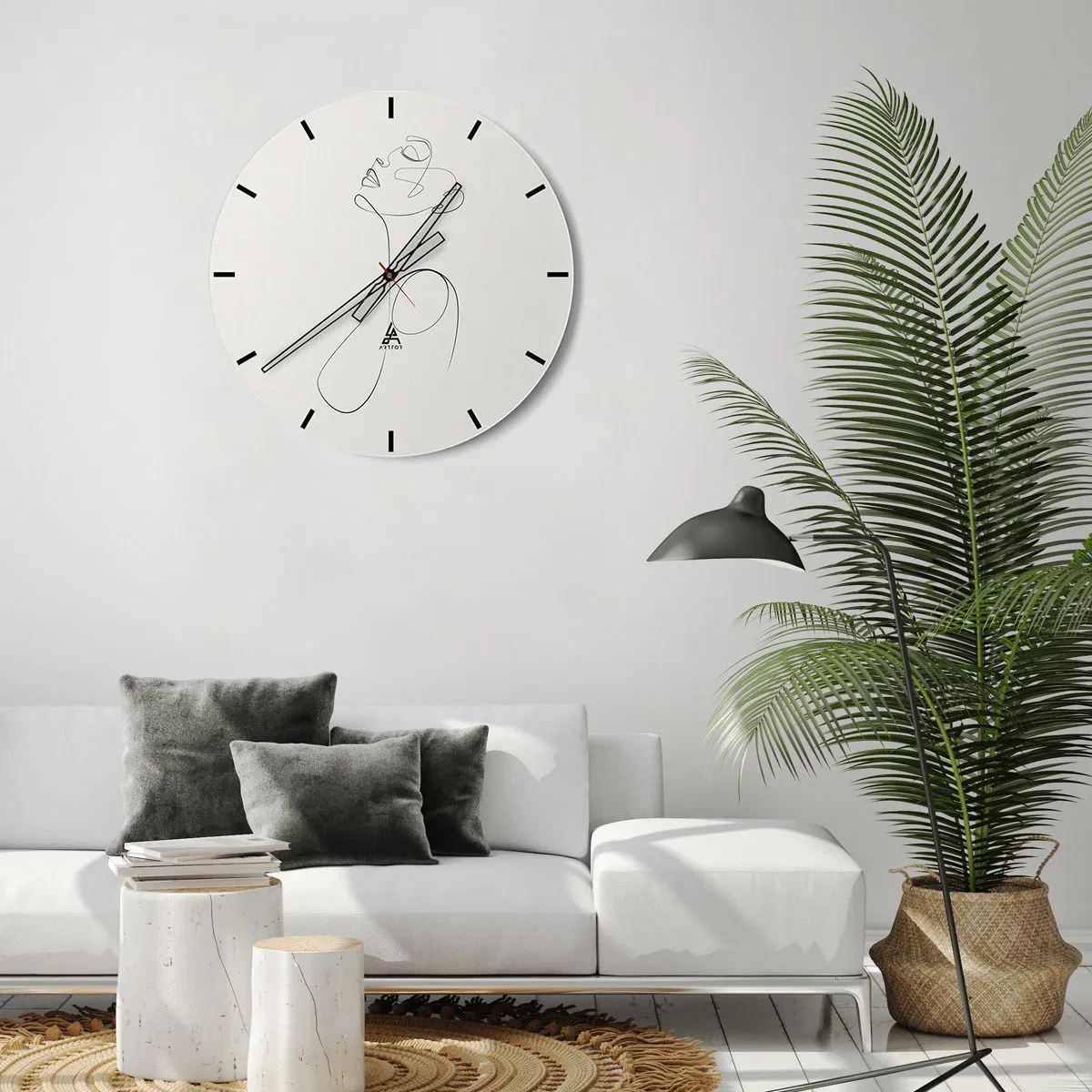 Falióra, Óra - Női profil, világos háttér előtt fekete vonallal - 30x30cm - Álmokban hurkolt - Modern fali dekoráció nappalihoz, konyhához és hálószobához ARTTOR