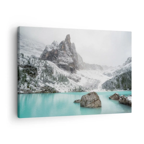 Vászonkép - Hegyi táj, havas csúcsokkal körülvett tóval - 70x50cm - Őrségben - Modern fali dekoráció nappalihoz és hálószobához ARTTOR