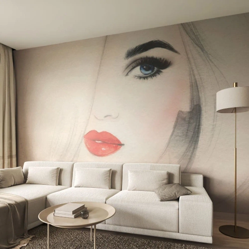 Fotótapéta Standard Eco - Hipnotizál és kábít - Egy nő portréja, Női Arc, vörös ajkak - 250x175 cm