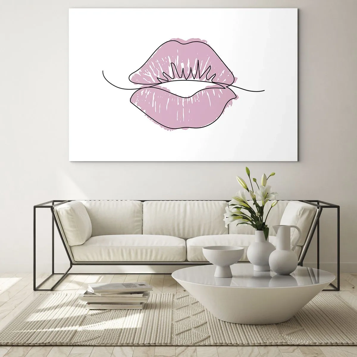 Üveg kép - Rózsaszín és fekete árnyalatú ajkak absztrakt képe - 70x50cm - Készen állsz a csókra? - Modern fali dekoráció nappalihoz és hálószobához ARTTOR