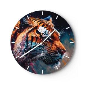 Falióra, Óra - Tigris portréja intenzív színekben, festői díszítésekkel - 30x30cm - Vad szépség - Modern fali dekoráció nappalihoz, konyhához és hálószobához ARTTOR
