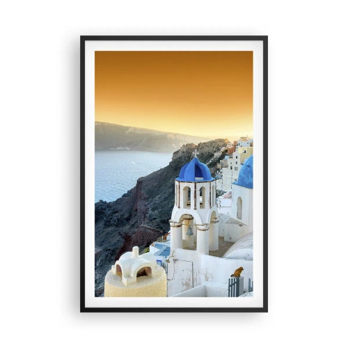 Poszter fehér keretben - Santorini – rásimulva a sziklákra - 61x91 cm