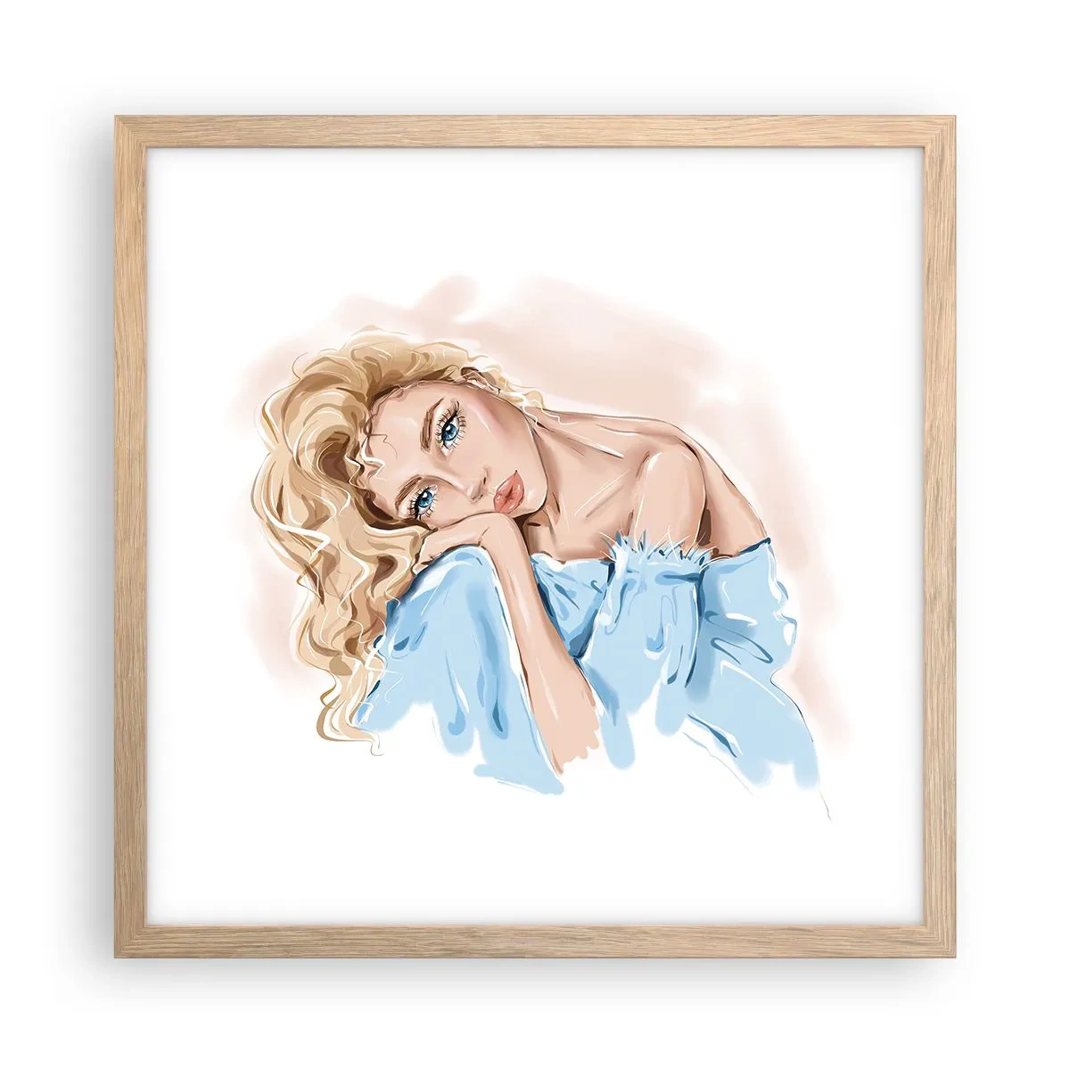 Poszter világos tölgy keretben - Álmodozó a kékben - 40x40 cm