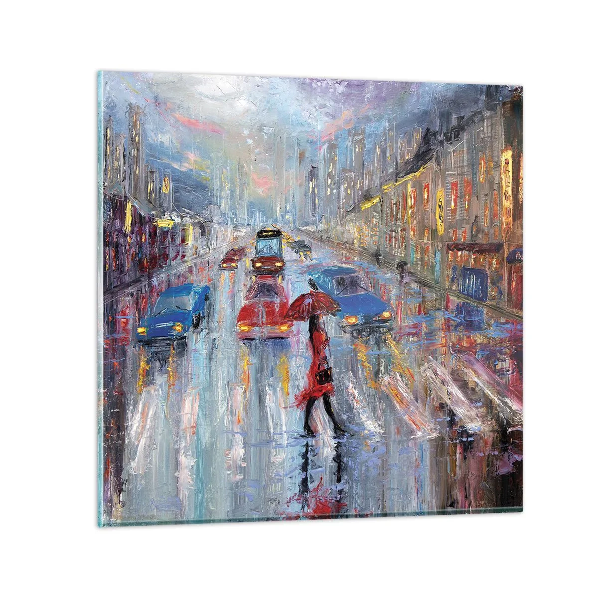 Üveg kép - Esős délután a városban - 30x30 cm