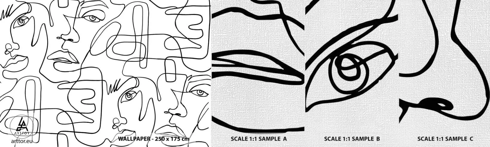 Fotótapéta Minta Premium Canvas - Összegabalyodott érzelmekben - Arcok, Vonal, Szemek - 100x30 cm