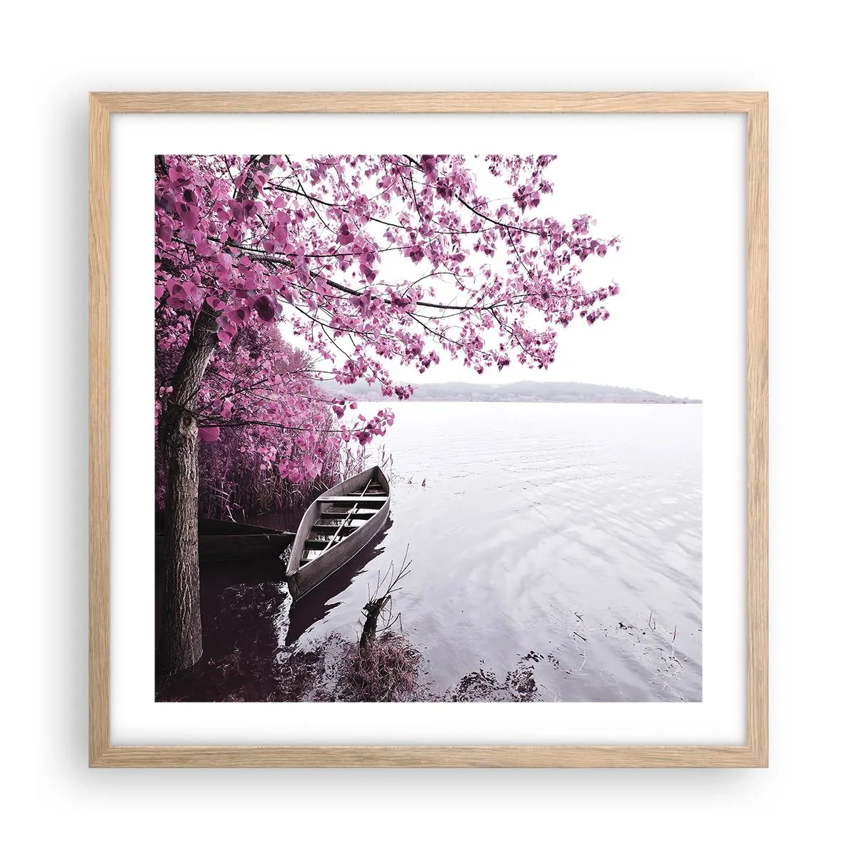 Poszter világos tölgy keretben - Rózsaszín csendben - 50x50 cm