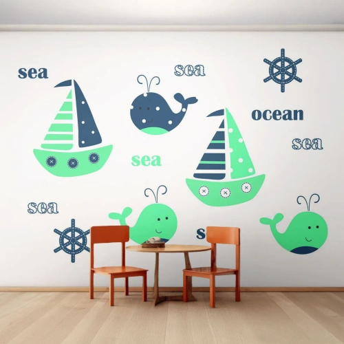 Öntapadós Fotótapéta Deluxe Sticker - Tengereken és óceánokon át - Gyerekeknek, Tengeri, Vitorlás - 100x70 cm