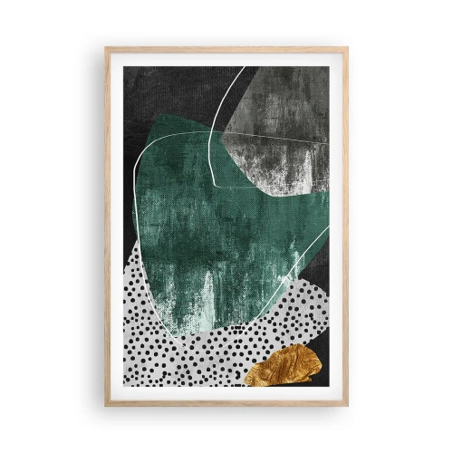 Poszter világos tölgy keretben - Színes absztrakció aranypehellyel - 61x91 cm