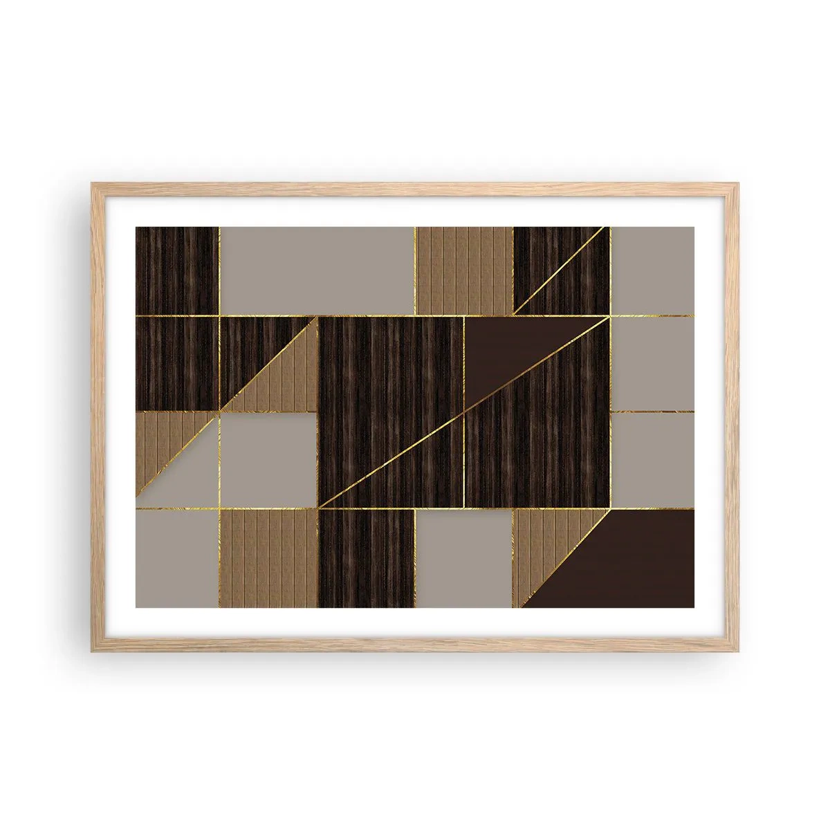 Poszter világos tölgy keretben - Barna és arany mozaik - 70x50 cm