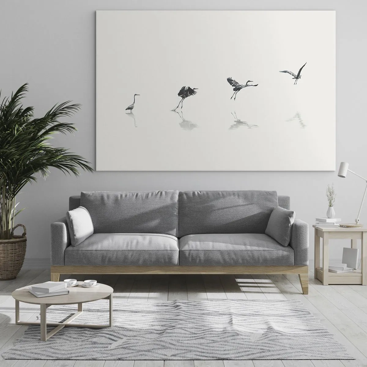 Üveg kép - Négy madár sziluettje mozog a víz felett - 70x50cm - Négy egyszerű lépés - Modern fali dekoráció nappalihoz és hálószobához ARTTOR