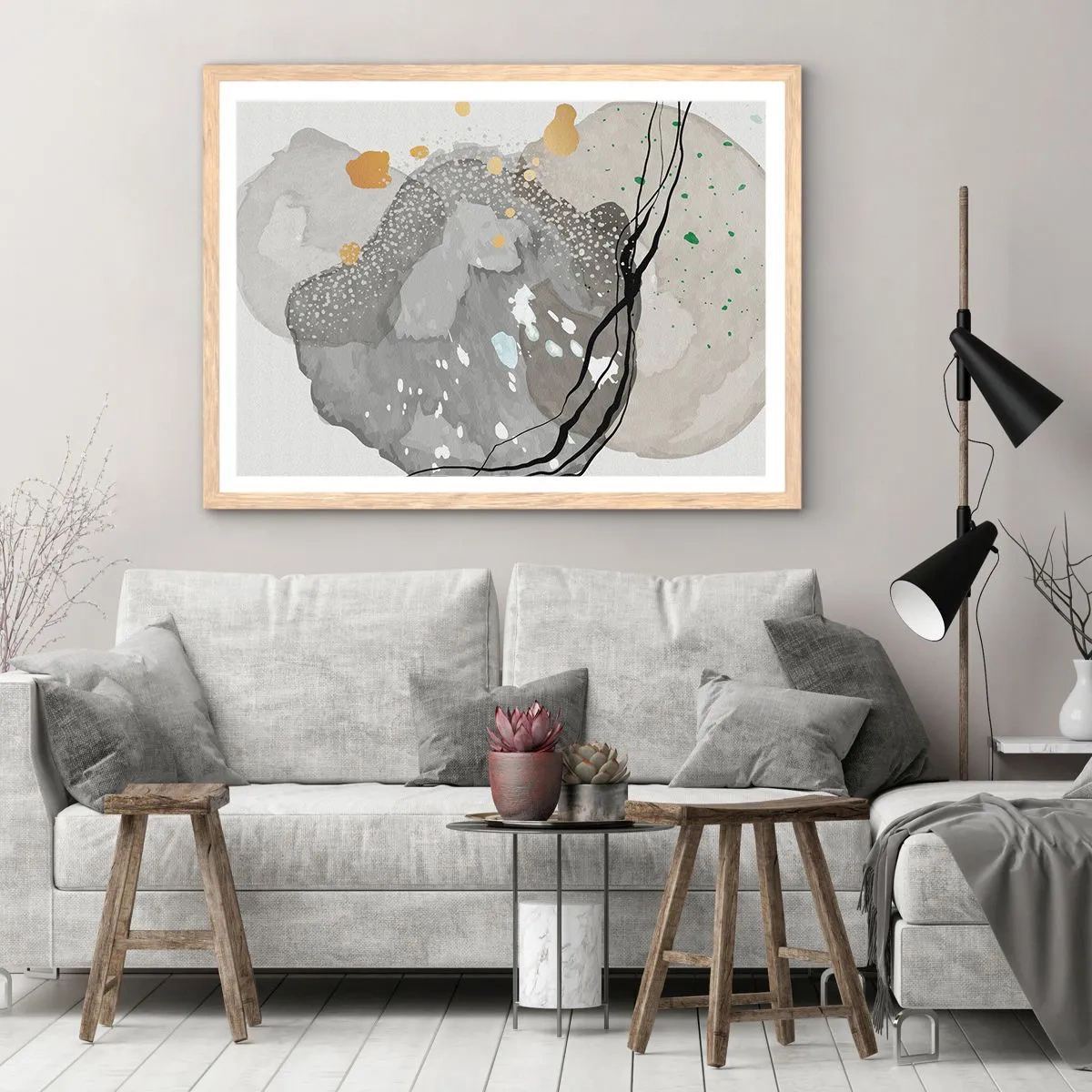 Poszter világos tölgy keretben - Organikus kompozíció - 100x70 cm