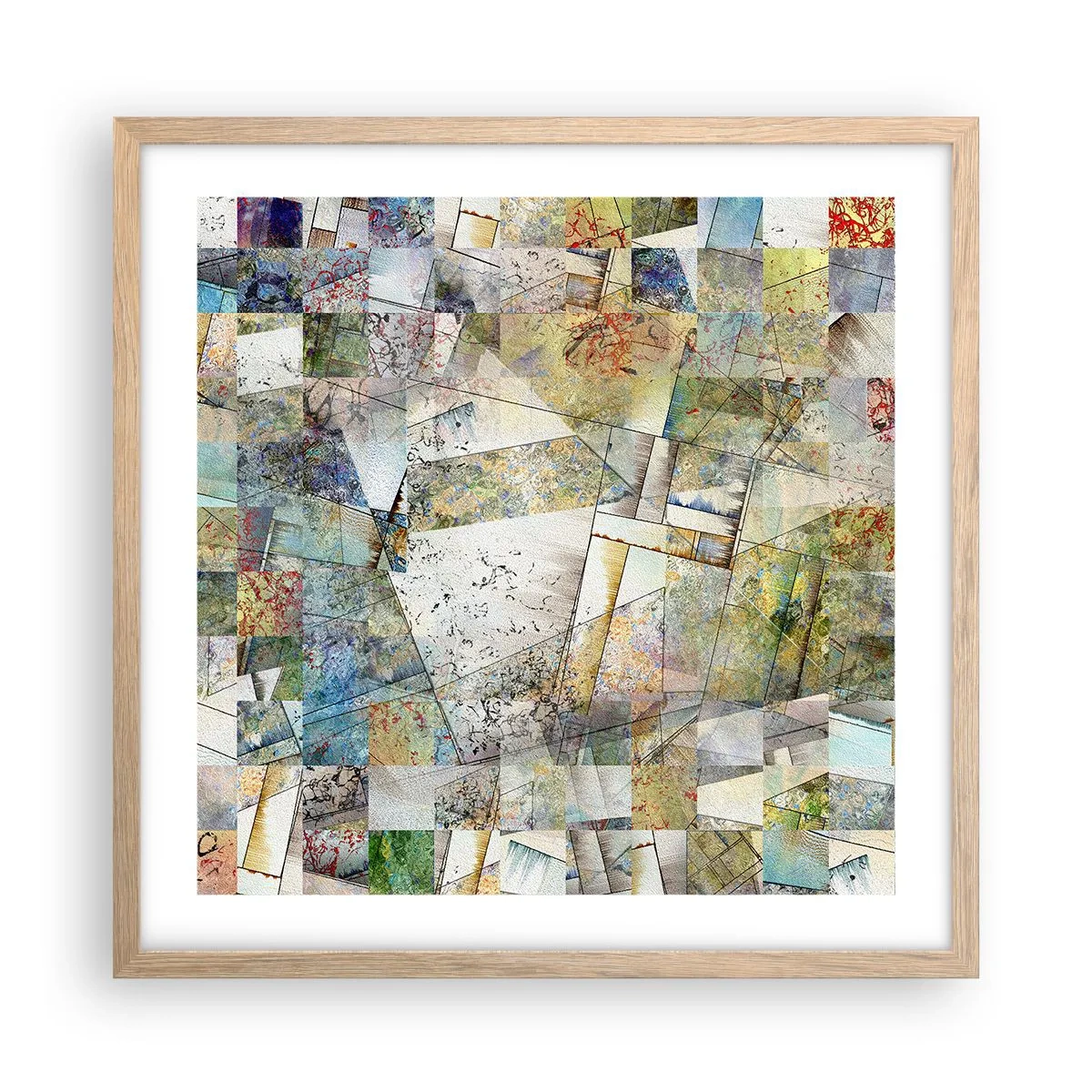 Poszter világos tölgy keretben - Geometrikus átrendeződés - 50x50 cm