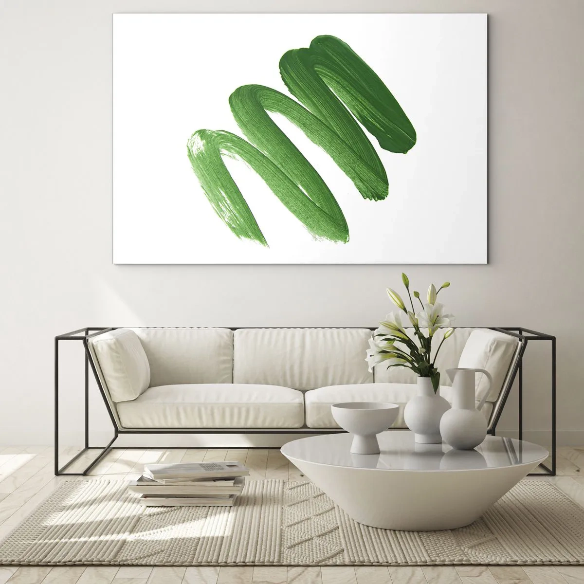 Üveg kép - Dinamikus zöld ecsetvonás fehér háttéren - 70x50cm - Egy zöld vicc - Modern fali dekoráció nappalihoz és hálószobához ARTTOR