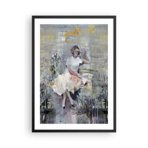 Poszter fehér keretben - Egy nő absztrakt alakja ruhában, texturált háttér előtt - 50x70cm - Klasszikus és modern - Modern fali dekoráció nappalihoz és hálószobához ARTTOR