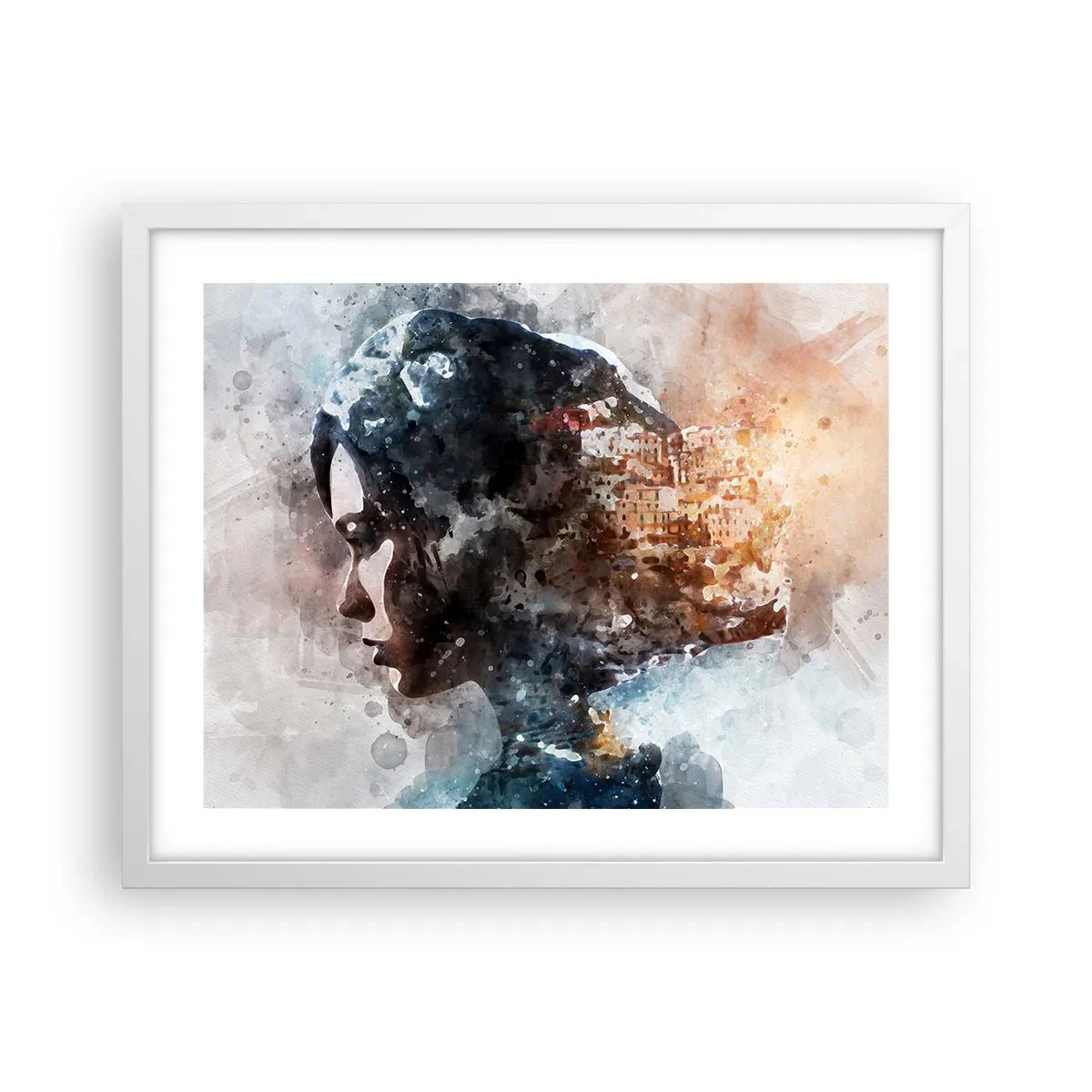 Poszter fekete keretben - Történet egy lányról, várossal a háttérben - 50x40 cm