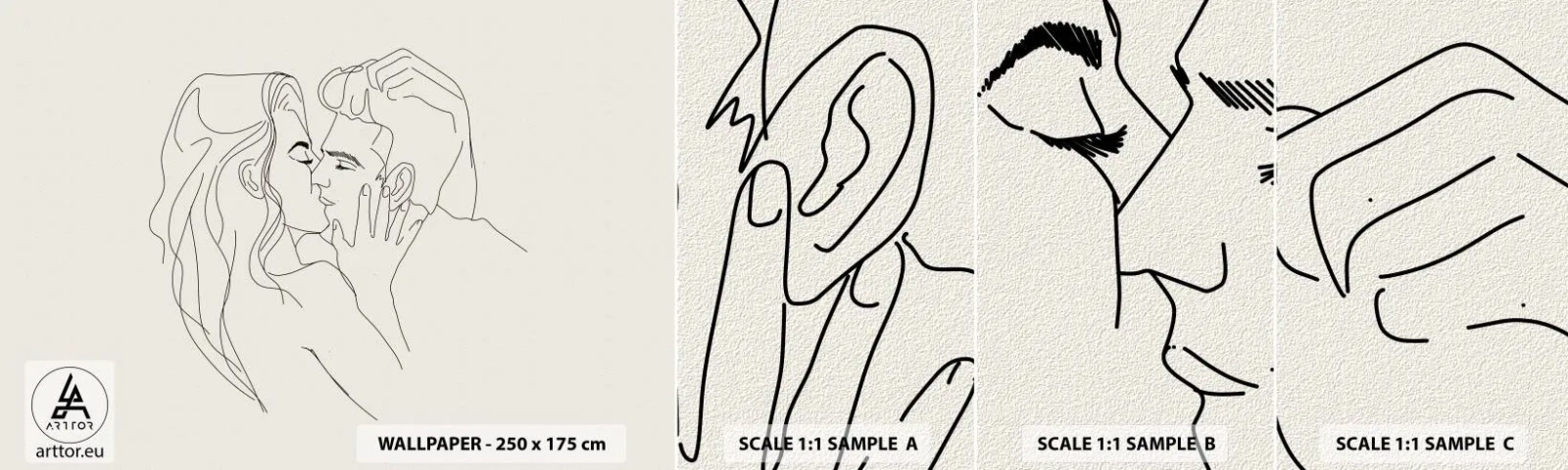 Fotótapéta Minta Öntapadós Deluxe Sticker - Összegabalyodva az érzésben - Grafika, Szerelmes pár, Csók - 100x30 cm