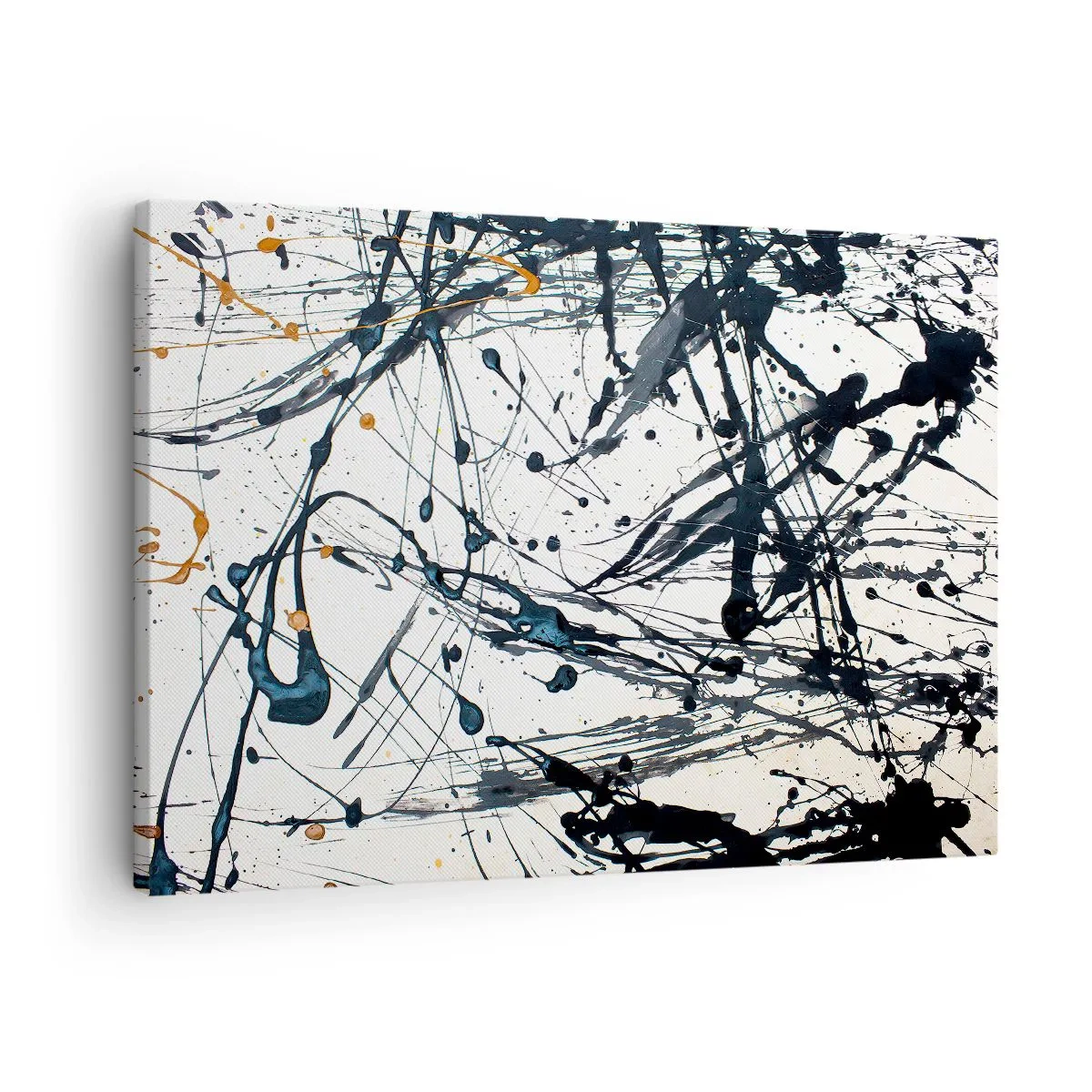 Vászonkép - Egy absztrakt festmény dinamikus mintázatú festékfoltokkal. - 70x50cm - Expresszionista absztrakció - Modern fali dekoráció nappalihoz és hálószobához ARTTOR