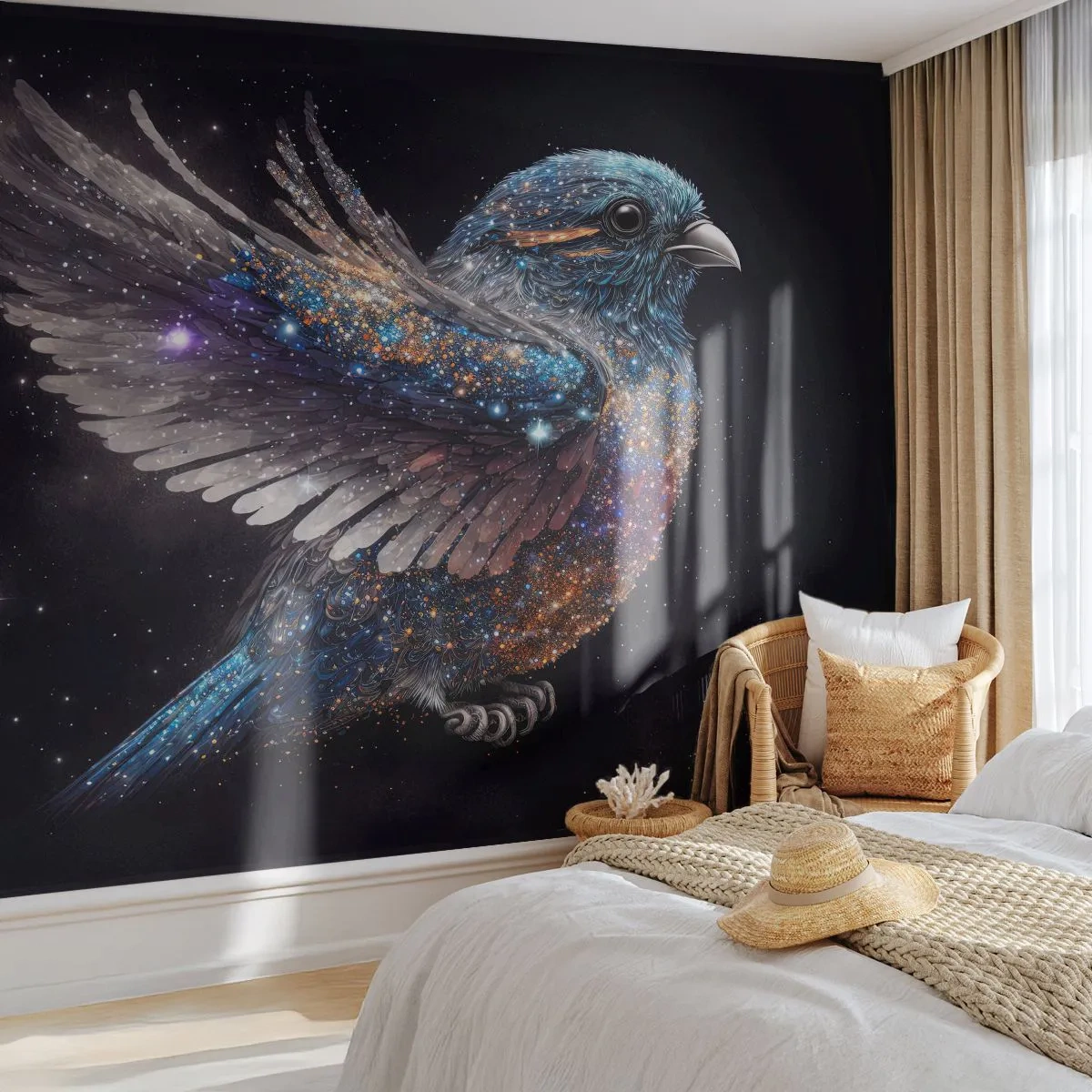 Fotótapéta Premium Sand - Gyémánt veréb - Madár, varázslat, Világegyetem - 100x70 cm