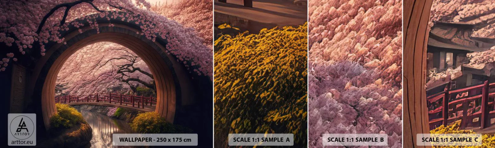 Fotótapéta Minta Standard Eco - Japán tavasz - Híd, Japán, Japán cseresznye - 100x30 cm