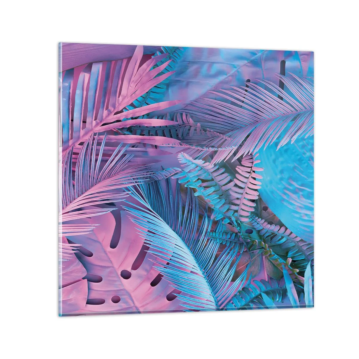 Üveg kép - Trópusok rózsaszínben és kékben - 60x60 cm