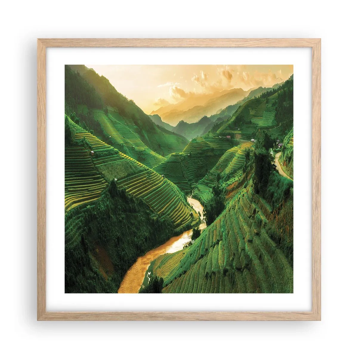 Poszter világos tölgy keretben - Vietnámi völgy - 50x50 cm