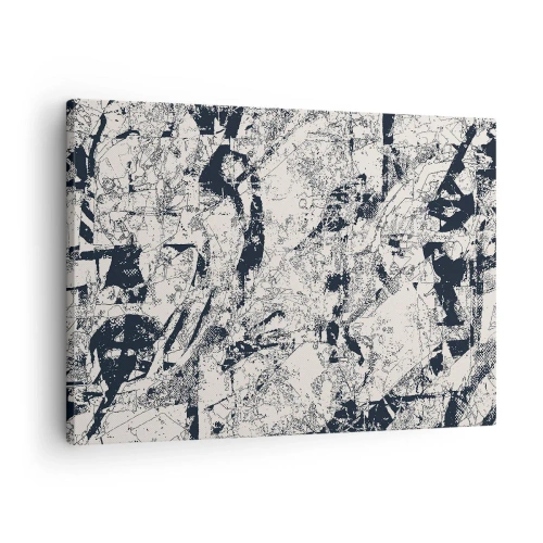 Vászonkép - Absztrakt kompozíció fekete-fehérben, dinamikus elrendezéssel - 70x50cm - Az ellentétek egymásba fonódása - Modern fali dekoráció nappalihoz és hálószobához ARTTOR