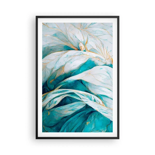 Poszter fehér keretben - Kék absztrakció arany motívummal - 61x91 cm