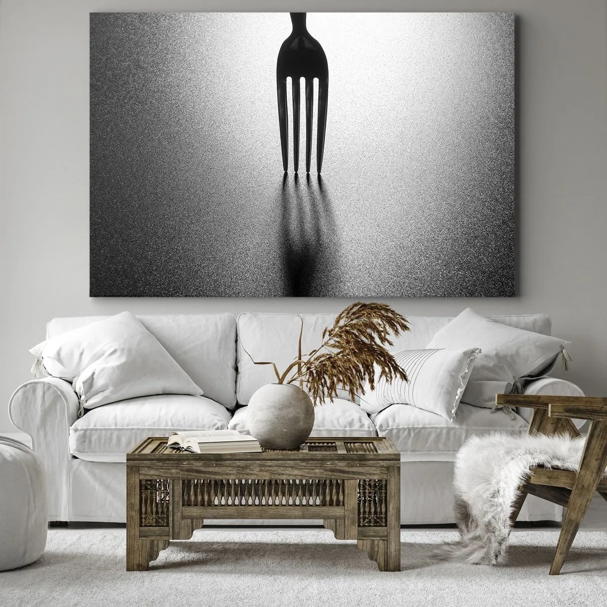 Vászonkép - Egy minimalista villa fekete-fehér változata árnyjátékkal. - 70x50cm - Fény és árnyék - Modern fali dekoráció nappalihoz és hálószobához ARTTOR