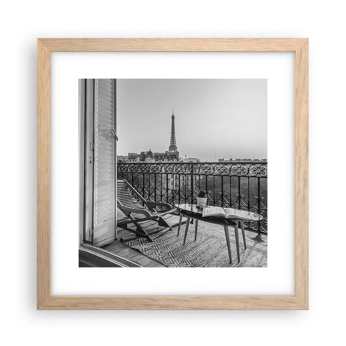 Poszter világos tölgy keretben - Párizsi délután - 30x30 cm