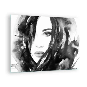 Üveg kép - Női fekete-fehér akvarell portrék - 70x50cm - Fekete-fehér hölgy portréja - Modern fali dekoráció nappalihoz és hálószobához ARTTOR