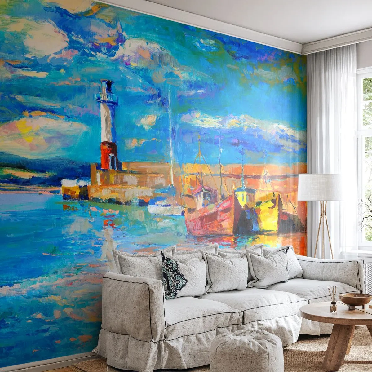 Fotótapéta Standard Eco - Egy délután a szivárványos öbölben - Halászkikötő, Halászhajó, Világítótorony - 400x280 cm