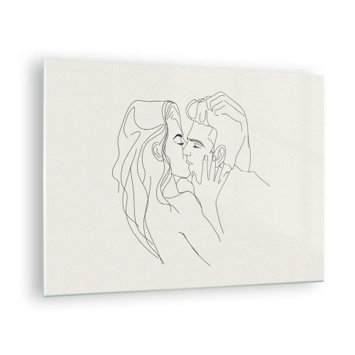 Üveg kép - Egy pár érzéki csókja a kontúrvonalban - 70x50cm - Összegabalyodva az érzésben - Modern fali dekoráció nappalihoz és hálószobához ARTTOR