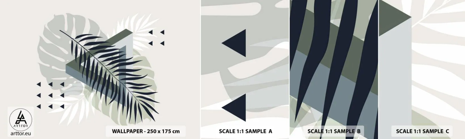 Fotótapéta Minta Öntapadós Deluxe Sticker - Természet és geometria – két rend? - Szörnyeteg levél, Pálmafa levél, Grafika - 100x30 cm