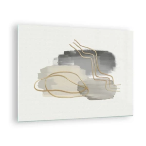 Üveg kép - Absztrakció szürke foltokkal és arany vonalakkal világos háttéren - 70x50cm - Létezés és mozgás - Modern fali dekoráció nappalihoz és hálószobához ARTTOR