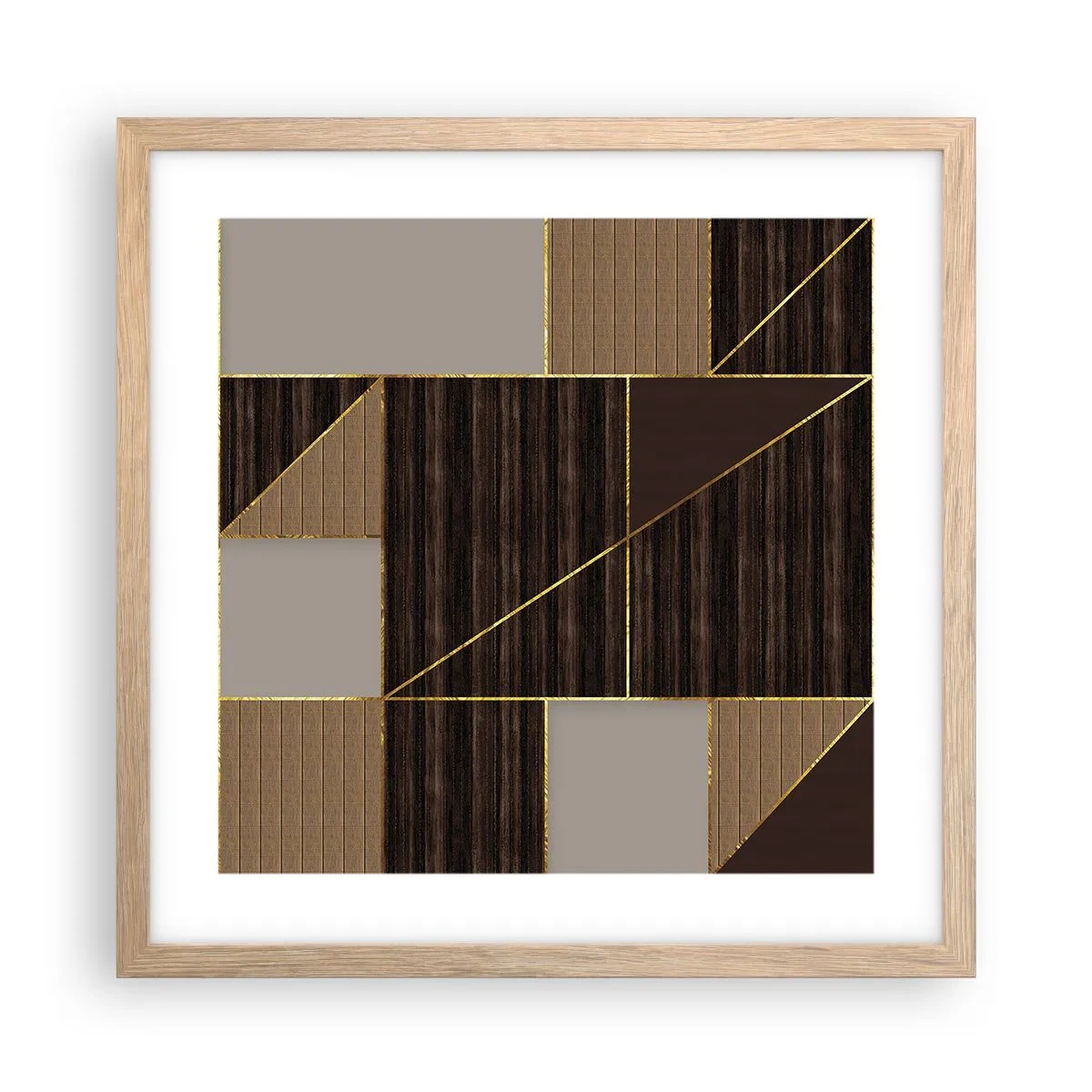 Poszter világos tölgy keretben - Barna és arany mozaik - 40x40 cm